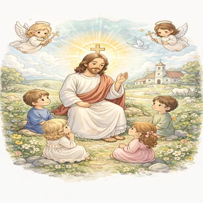 Ilustración de Jesús con los niños
